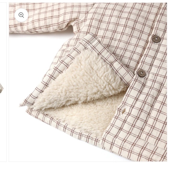 Quincy Mae Ford Jacket - Cedar Check Cream Plaid Button-Front Sherpa Lined Coat - Picture 4 of 4